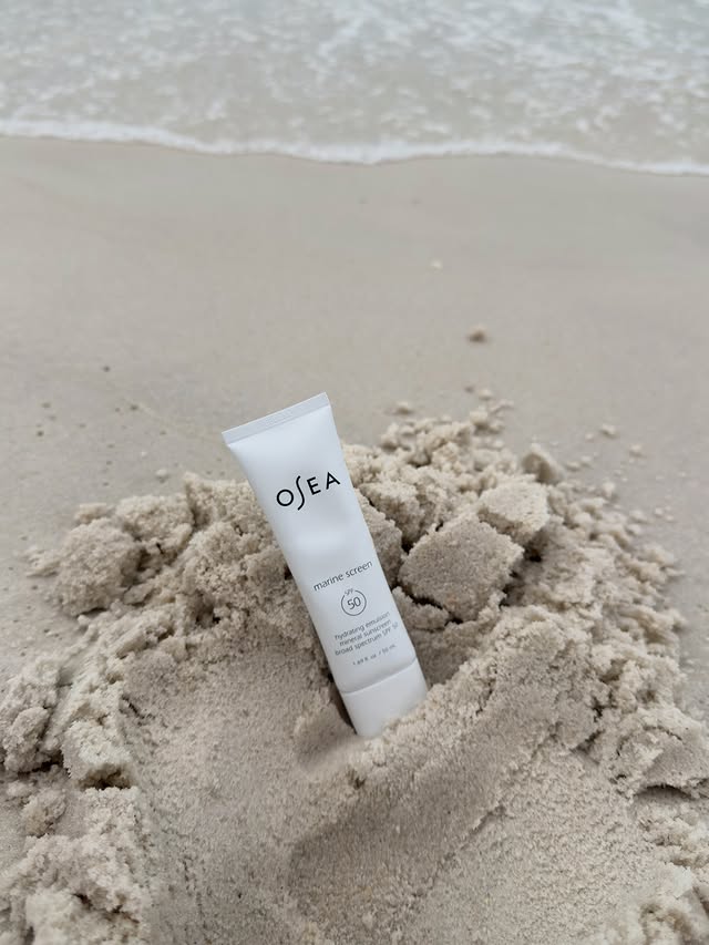 Instagram post by @fergiefindz for OSEA. Caption reads: #AD #Oseapartner ☀️ Osea Malibu Marine Screen SPF....
