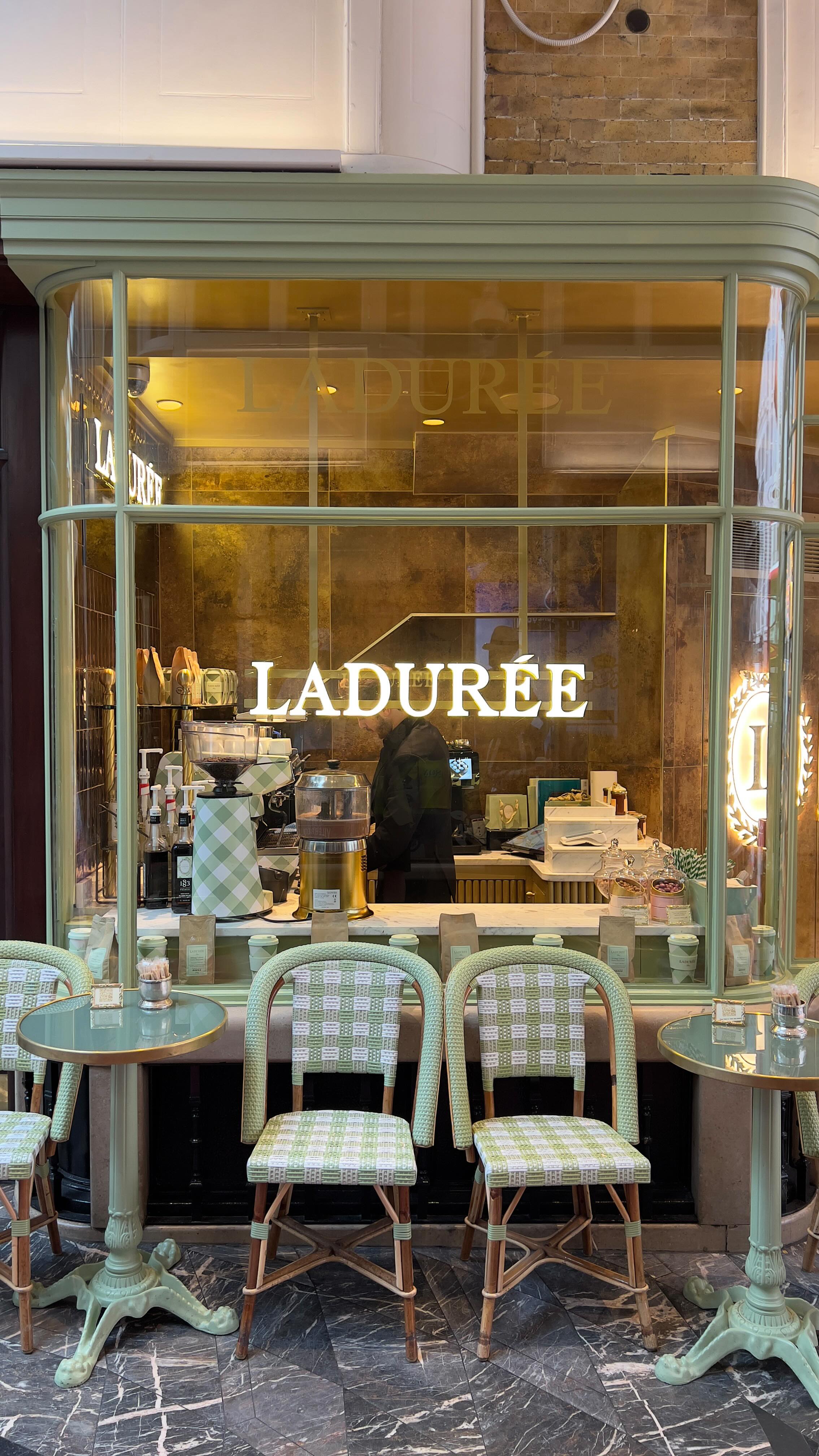 Instagram post by @burlingtonarcade for LADUREE PARIS OFFICIEL. Caption reads: London’s @ladureeuk just got even dreamier 🤍....