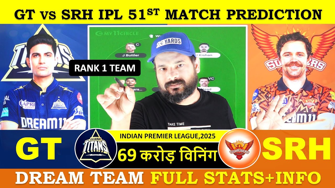 YouTube post by @crickotologic for My11Circle. Caption reads: GT vs SRH Today Match Prediction | Gujarat Titans....
