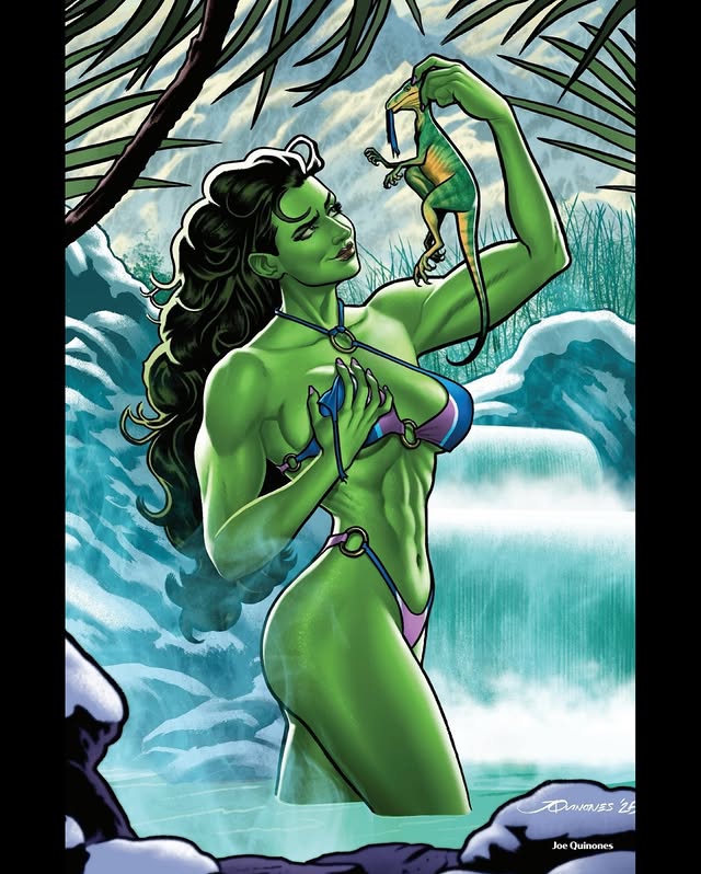 Instagram post by @kwinones for Marvel. Caption reads: [...] a pinup I did of She-Hulk for @marvel's....