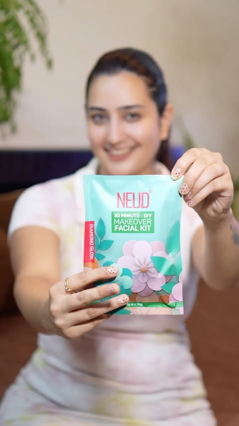 Instagram post by @shirin_tuli_sharma for NEUD. Caption reads: Facial Kit Tried the most amazing NEUD 6-Step DIY....