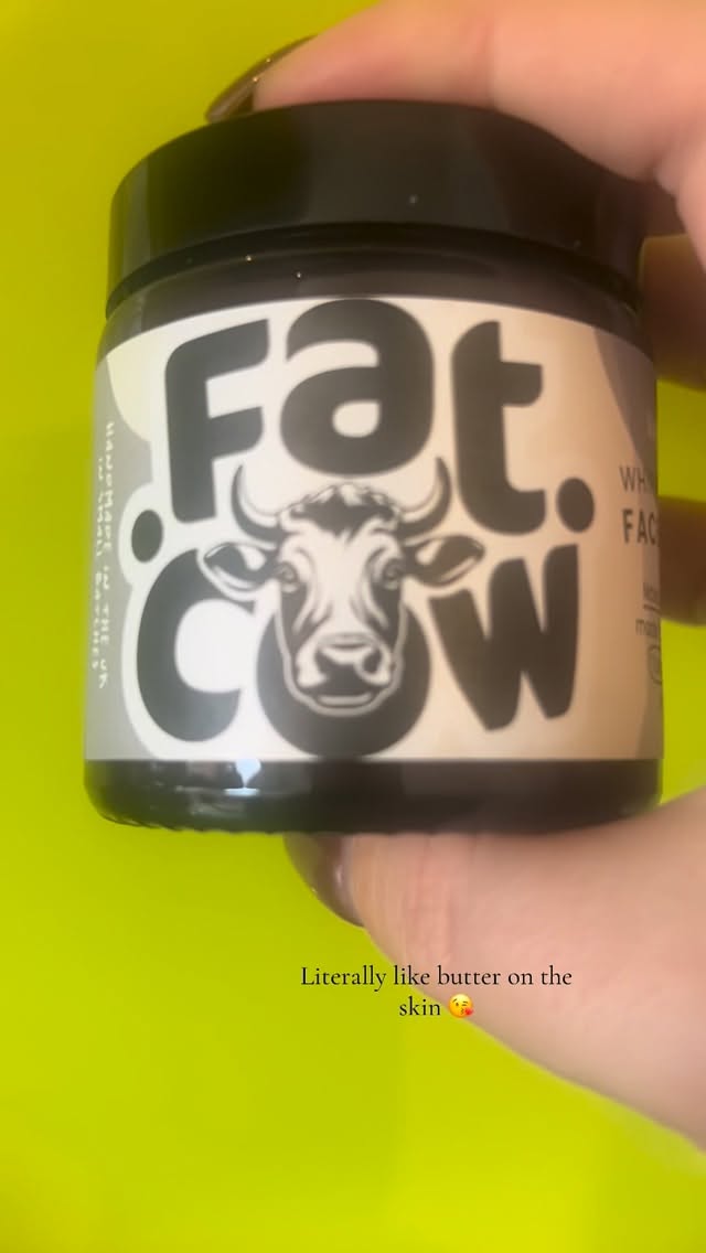 Instagram post by @life.with.the.kirbys for Fat Cow Skin. Caption reads: Literally like butter on the skin 😘 
#skincare....
