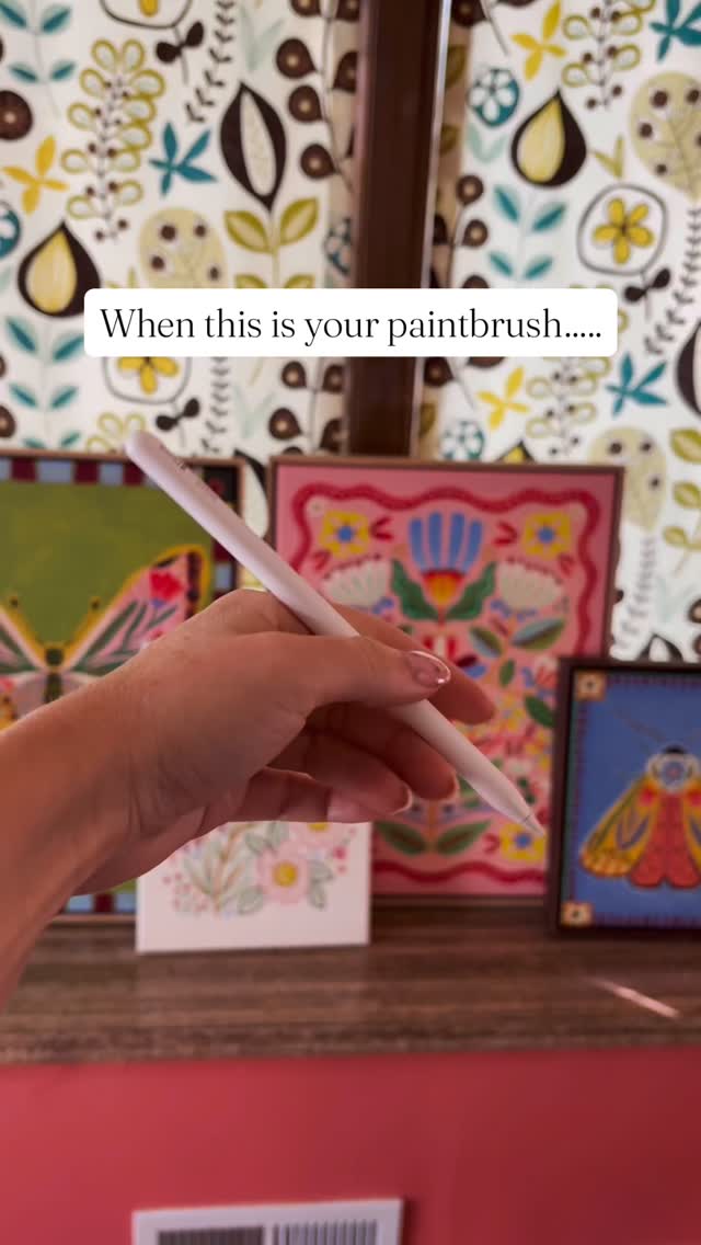 Instagram post by @snippetsofwhimsy for Opposite Wall. Caption reads: I primarily work digitally, so my @apple pencil is....