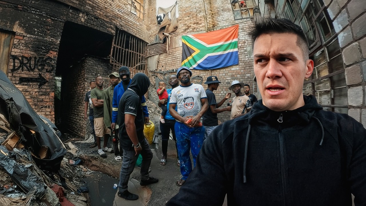 YouTube post by @zazzaelitaliano for Podimo. Caption reads: I ENTER THE ABANDONED BUILDINGS OF SOUTH AFRICAN....