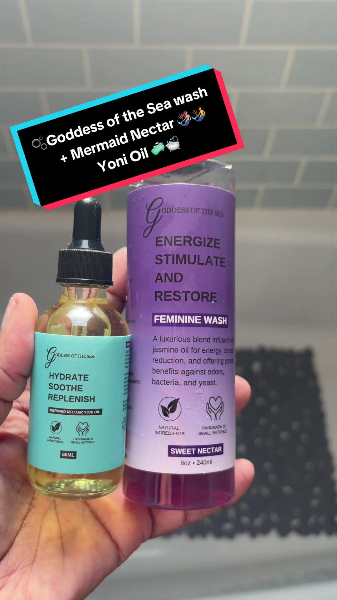 TikTok post by @nicsofancy for Goddess of the Sea Beauty Bar. Caption reads: We moisturize everywhere else…so intimate skincare....