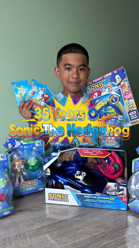 Instagram post by @miaandjordan_inlondon for SEGA. Caption reads: Sonic The Hedgehog CELEBRATE’S 35 YEARS!!! What....