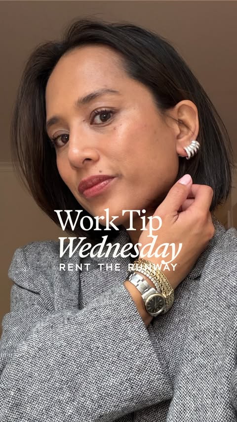 Instagram post by @jeanelleteves for Rent the Runway. Caption reads: Welcome to Work Tip Wednesday, powered by....