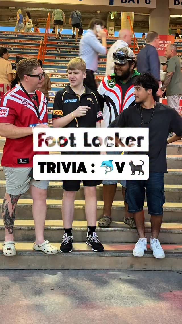 Instagram post by @retro_rugba_leeg for Foot Locker. Caption reads: @footlocker footy trivia 🐬v🐈‍⬛ ‘s The fans were....
