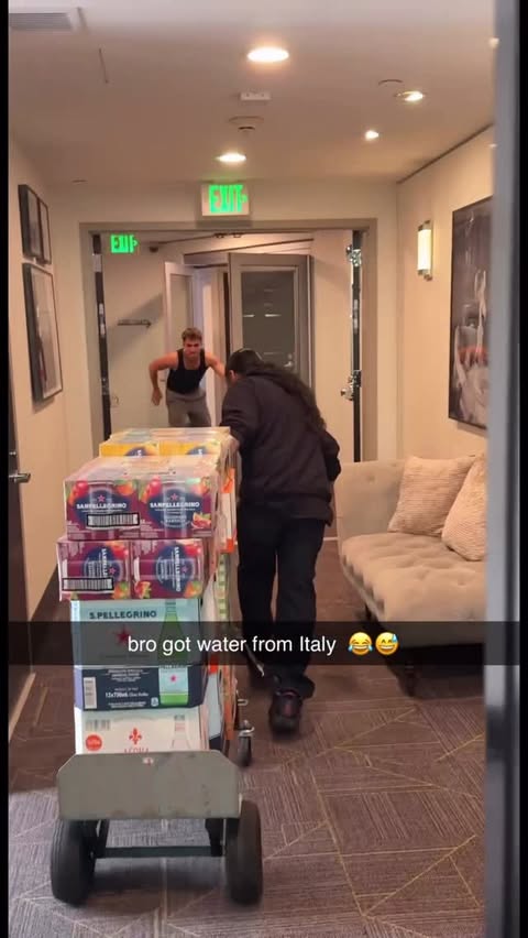 Instagram post by @fabio for Sanpellegrino. Caption reads: [...] sparkling water in this house😂😂......