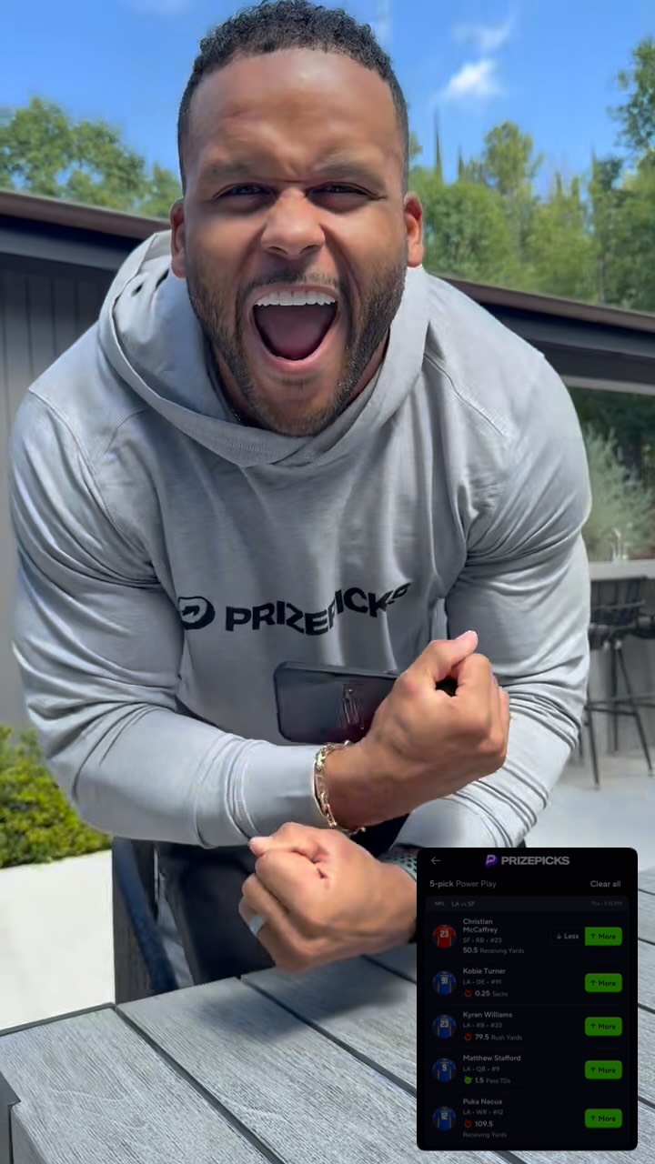 Instagram post by @aarondonald99 for PrizePicks. Caption reads: Check out my lineup with @prizepicks. Let me know....