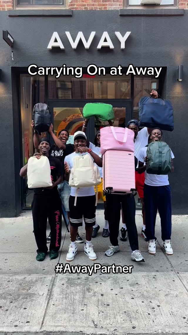 Instagram post by @kkkhadimm for Away. Caption reads: There’s always something fun going on in stores at....