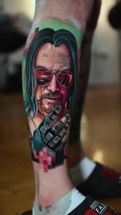 Instagram post by @vl.ink_ for EMALLA Official. Caption reads: Johnny Silverhand from #cyberpunk 👾👾 • •....