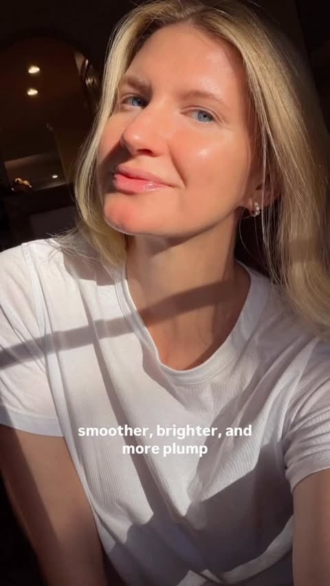 Instagram post by @ashleybrooke for currentbody. Caption reads: [...] is glowy skin. ☕✨ I’ve been using the....