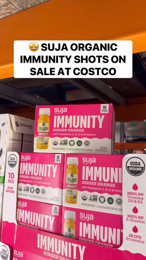 Instagram post by an influencer for Suja Organic. Caption reads: 🥤 Costco friends…Suja Organic Immunity Shots are....