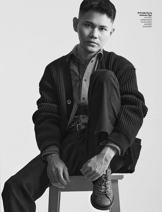 Instagram post by @freddypreddy for Onitsuka Tiger. Caption reads: Annual Special Issue "Men We Love" 2025 with....