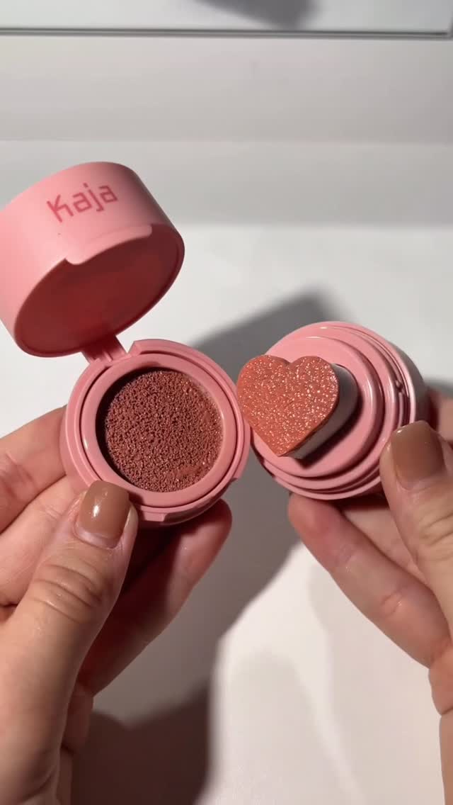 Instagram post by @_cloebeauty for Kaja Beauty. Caption reads: Heart stamp blush 🫶🏻 @kajabeauty cheeky stamp....