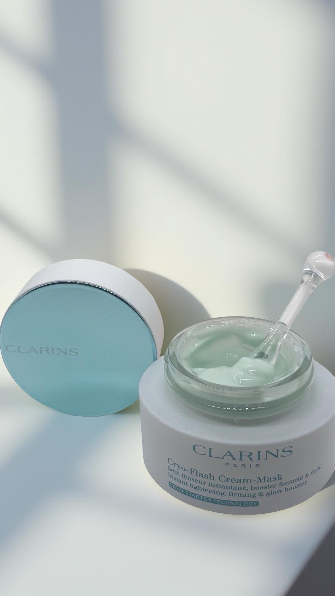 Instagram post by an influencer for Clarins. Caption reads: [...] for a youthful glow is the Clarins....