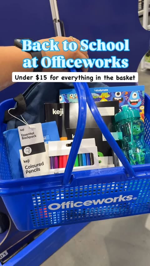 Instagram post by @bargain.boss for Officeworks. Caption reads: [...] everything in my basket? Here’s....