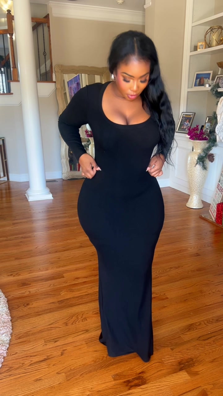 TikTok post by @apriljewellvibes for Reoria. Caption reads: Perfect Black Dress from @REORIA #reoria....