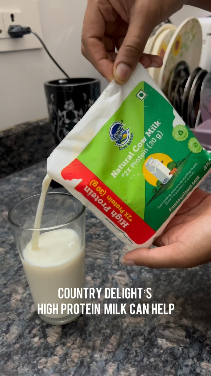 Instagram post by @keshni.20 for Country Delight. Caption reads: [...] goals?

 #livebetter #proteinforall....