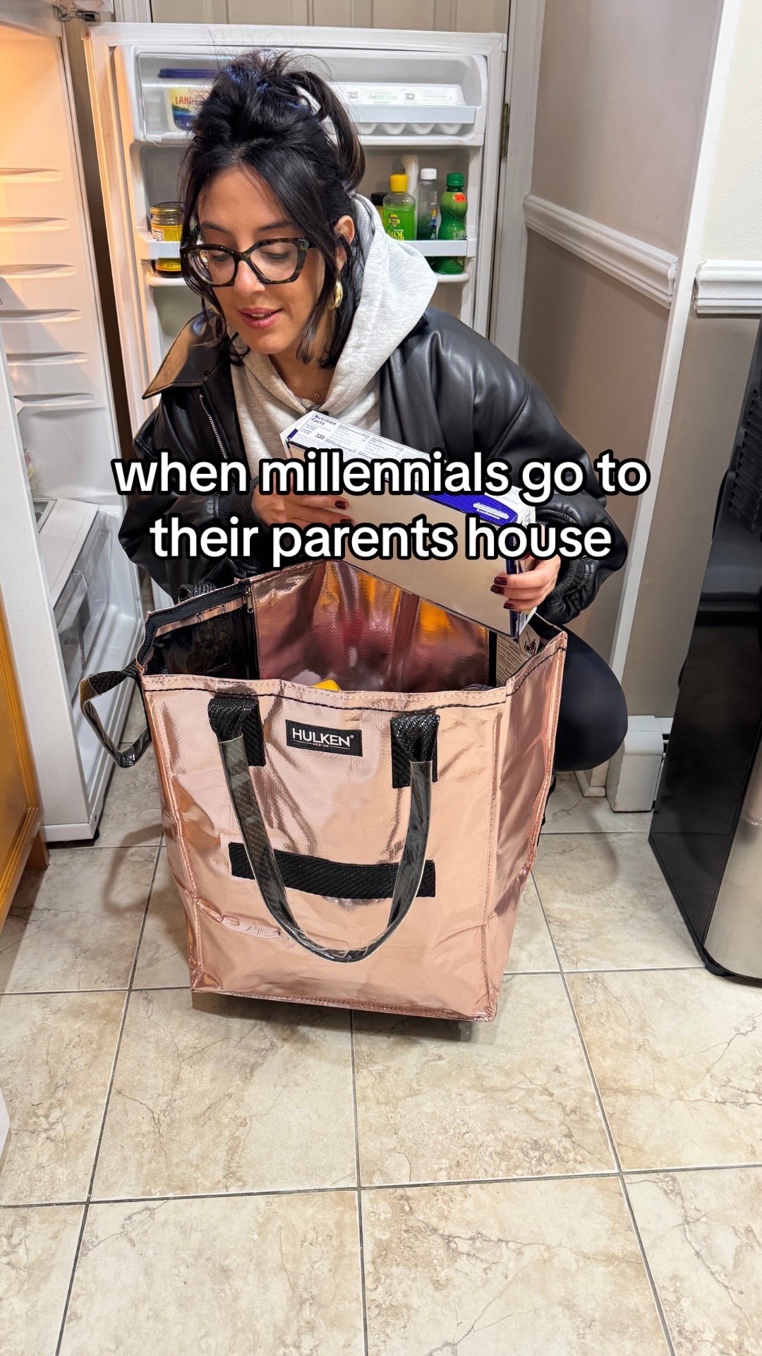 Instagram post by @the_burratababe for Hulken. Caption reads: Dragging this @hulkenbag through my parents’ house....