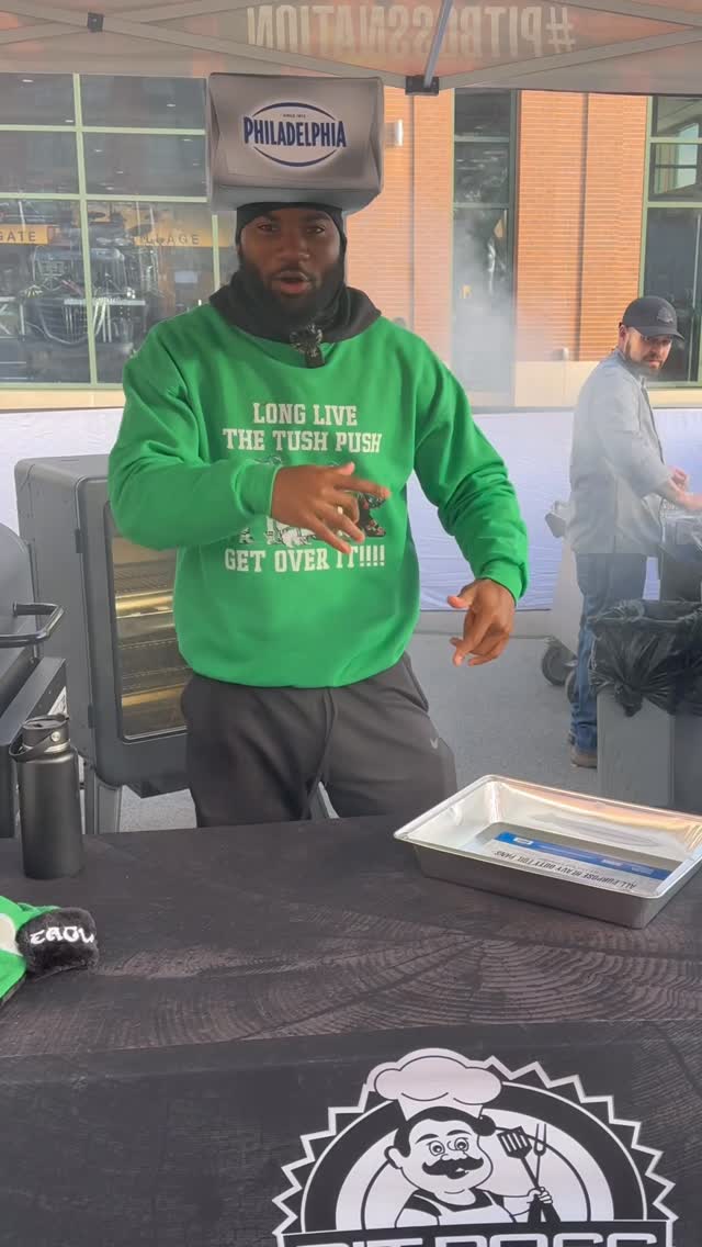 Instagram post by @grubwithjus for Pit Boss Grills. Caption reads: EAGLES VS PACKERS MNF FT. @pitbossgrills Nothing....