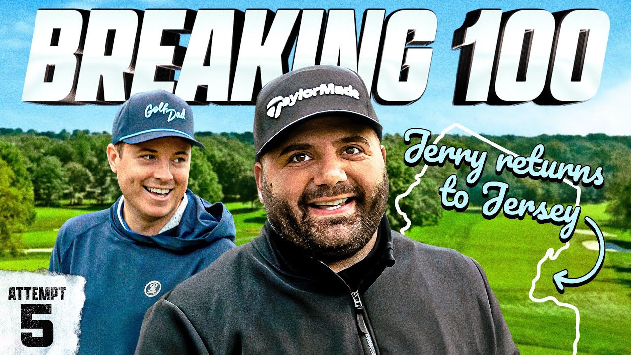 YouTube post by @ForePlayGolf for Golf Galaxy. Caption reads: Jerry Returns To Jersey To Break 100.