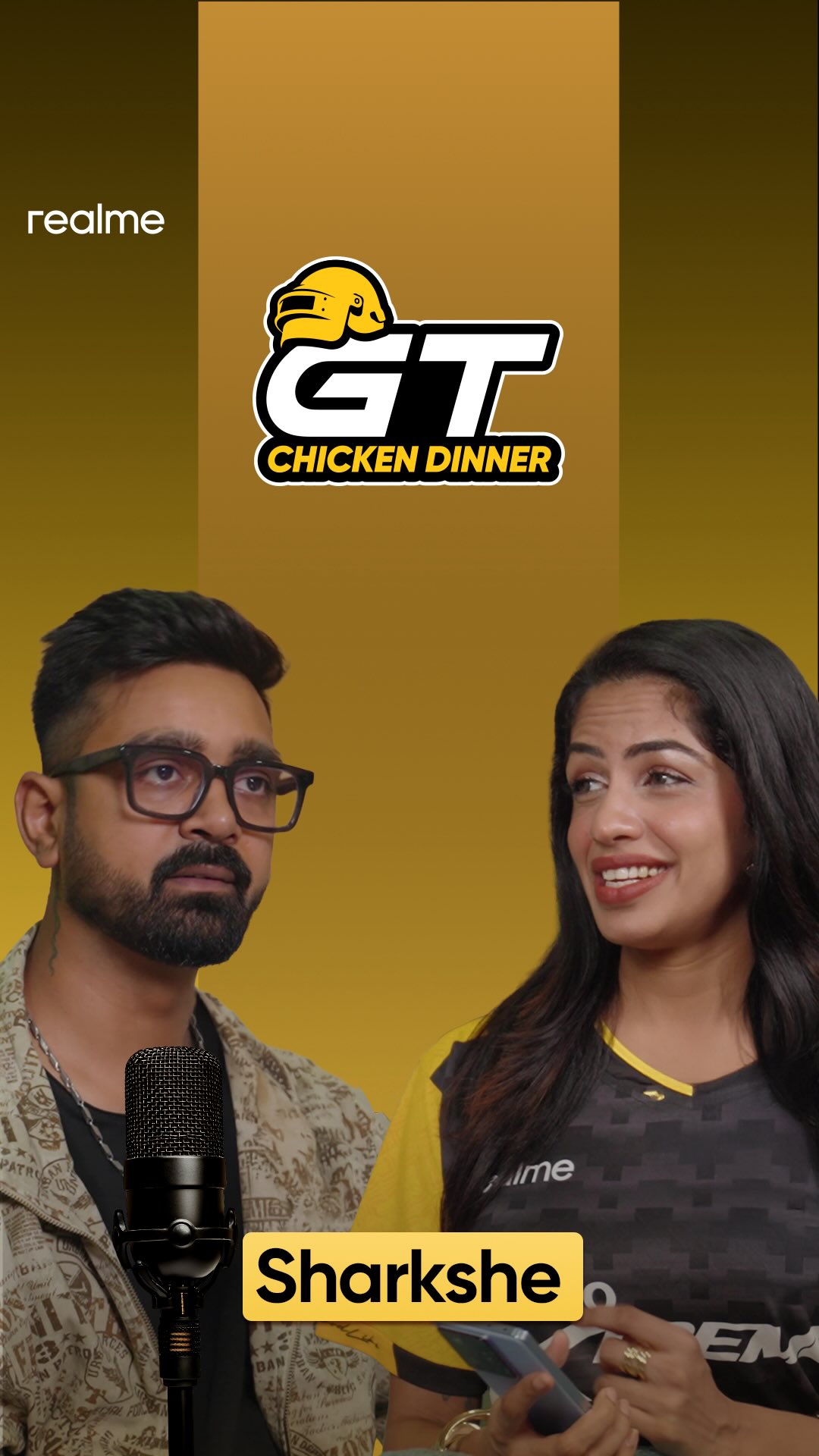 Instagram post by @sharkshe_ for Realme. Caption reads: Joined the table at GT7 Chicken Dinner and yeah,....