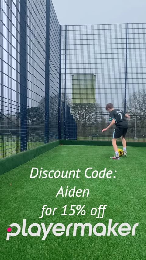 Instagram post by @aidenfootballfleming for Playermaker. Caption reads: Stop Guessing. Start Measuring. @playermaker Save....