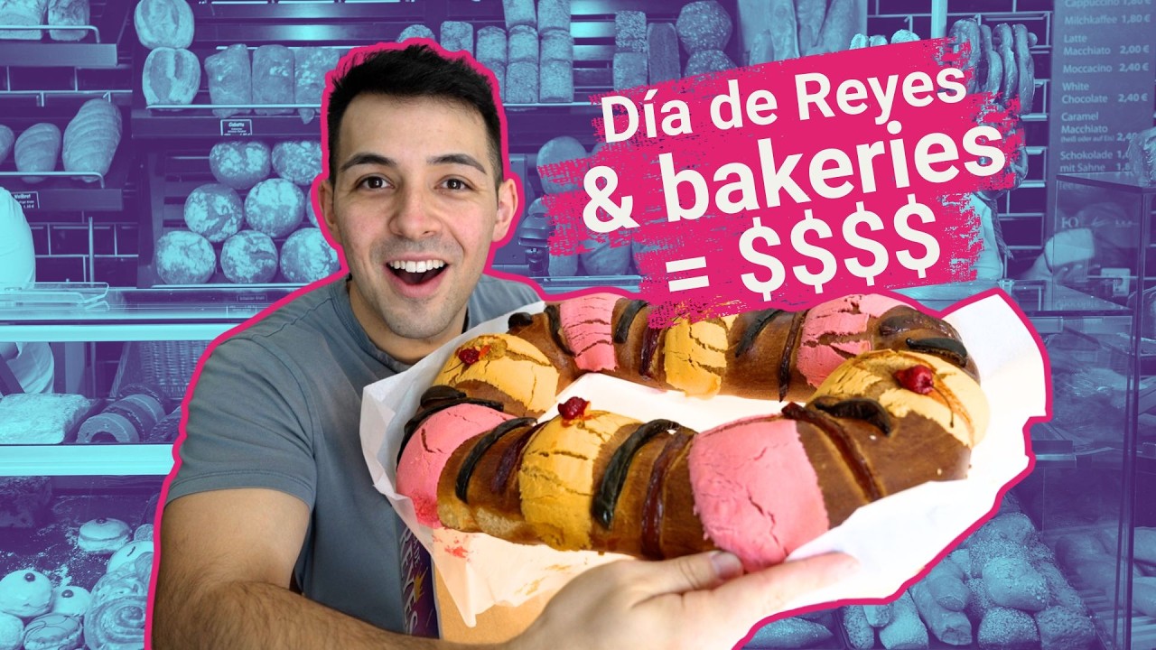YouTube post by @byfernandoh for Yelp. Caption reads: The economics of Roscas de Reyes.