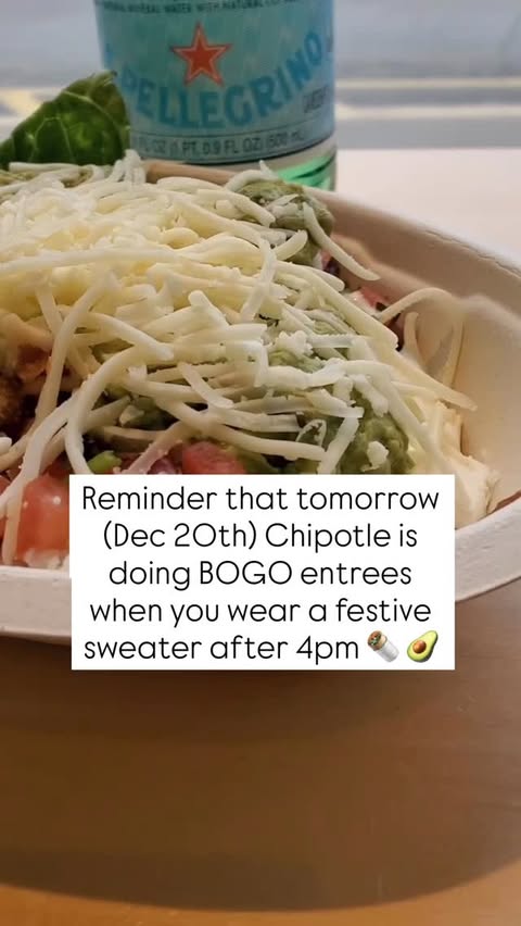 Instagram post by @hip2save for Chipotle. Caption reads: BOGO at Chipotle?! 🌯🎄
On Dec 20 after 4PM, head....