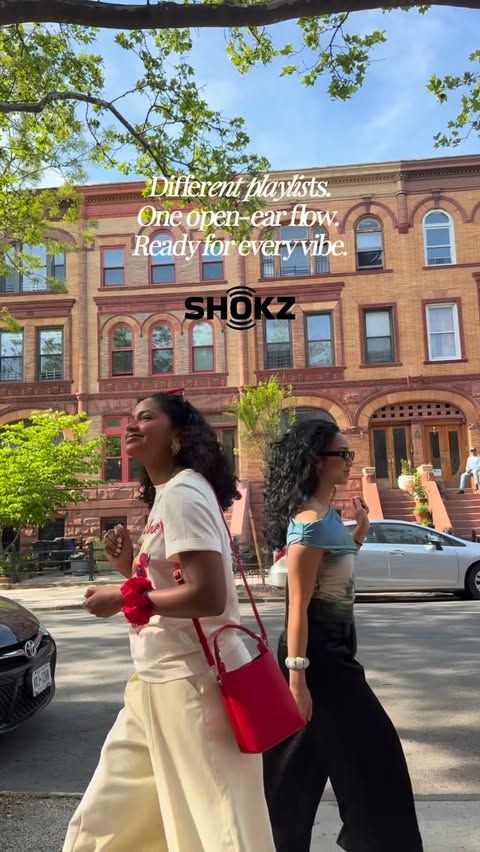 Instagram post by @eiryn.her for Shokz. Caption reads: [...] with the new OpenDots ONE from @shokzusa and....