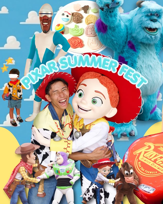 Instagram post by @riku_rixar for Hong Kong Disneyland. Caption reads: . ✨💦✨💦✨💦✨ P I X A R S U M M E R F E S T....