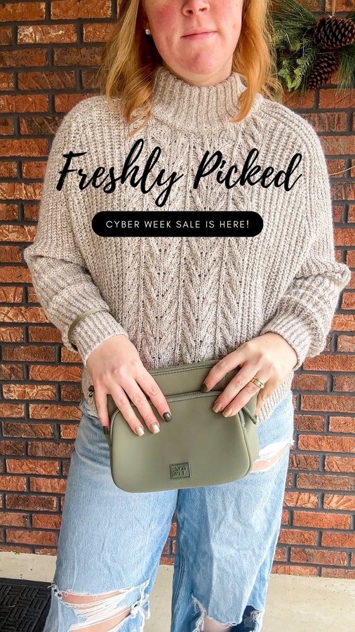 Instagram post by @the.mom.journal for Freshly Picked. Caption reads: Freshly Picked Cyber Week Sale is happening now!!....