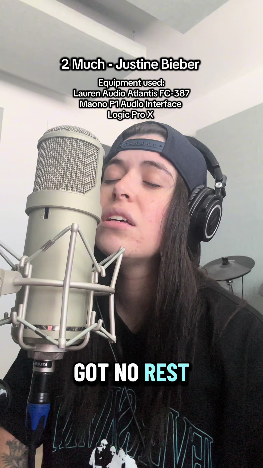 TikTok post by @its.justine.bieber for Maono. Caption reads: 2 much. Using the new Maono P1 Audio Interface.....