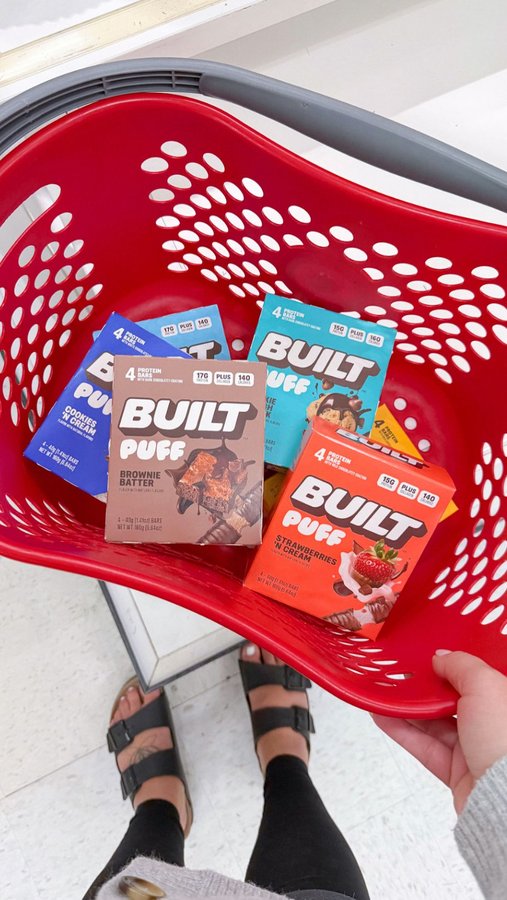 Instagram post by @targettherapy for BUILT Bar. Caption reads: Built Puff Bars are now available at Target stores....