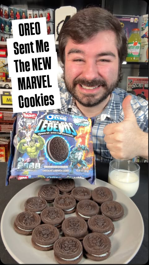 Instagram post by @minisuperheroestoday for Marvel Entertainment. Caption reads: #gifted Marvel Oreo cookies are here, and this is....