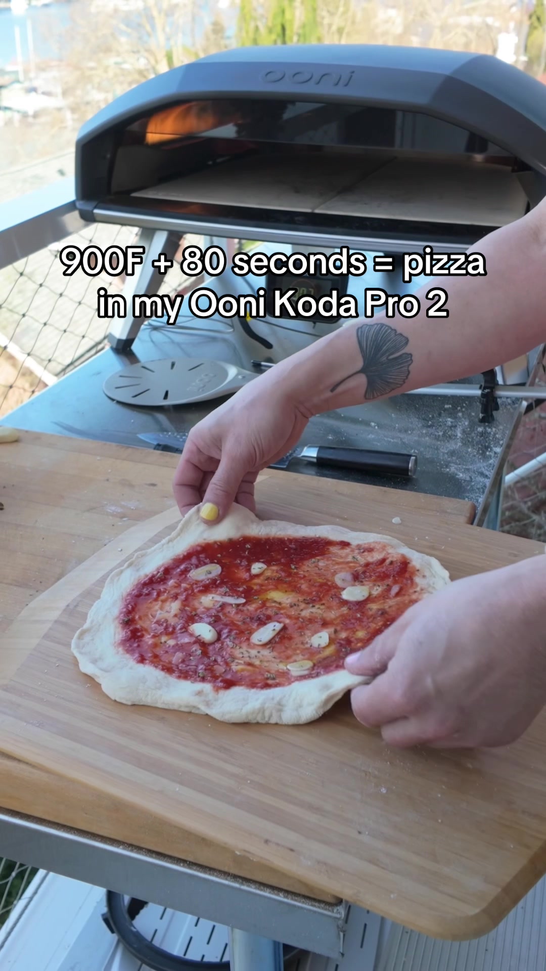 TikTok post by @j.kenji.lopezalt for Ooni. Caption reads: [...] a pizza bake from start to finish in my....