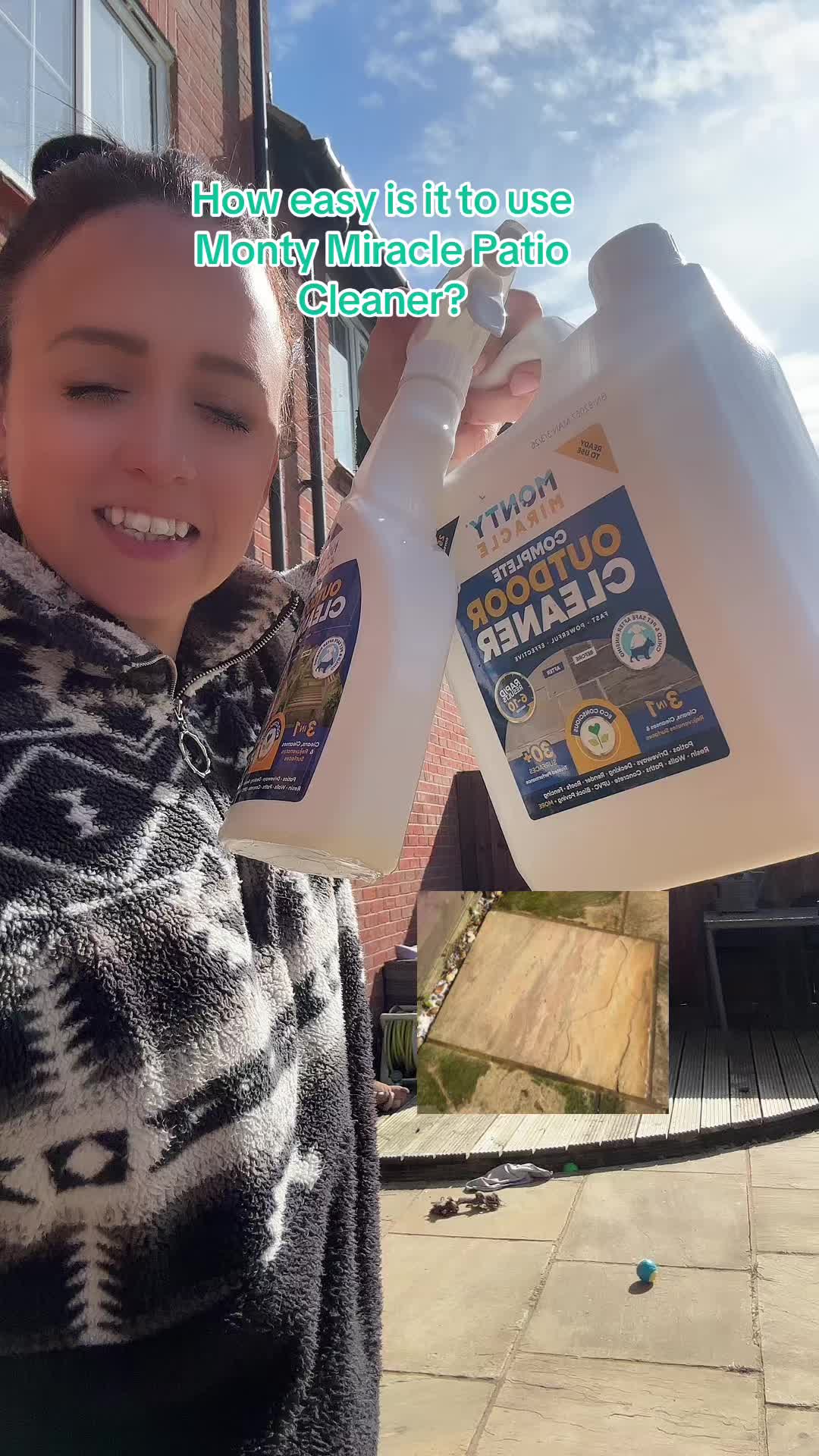 TikTok post by @emmalou_38 for Monty Miracle. Caption reads: Clean my Patio with me! @Monty Miracle have made....