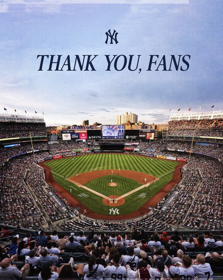 Instagram post by @yankeestadium for New York Yankees. Caption reads: Thank you, Yankees fans, for your support all....