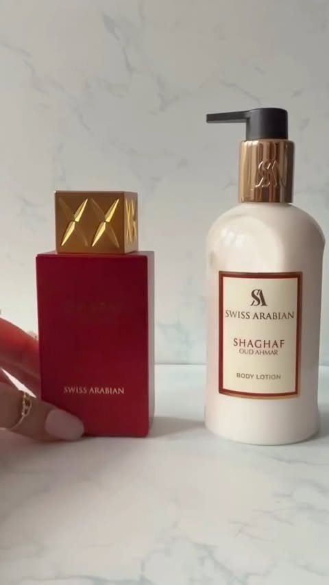 Instagram post by @glambyghiz for Swiss Arabian. Caption reads: @swissarabianperfumes Shaghaf Oud Ahmar opens with....