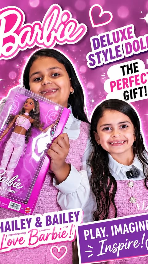 Instagram post by @haileyandbailey_ for Barbie. Caption reads: [...] Bailey had so much fun discovering this....