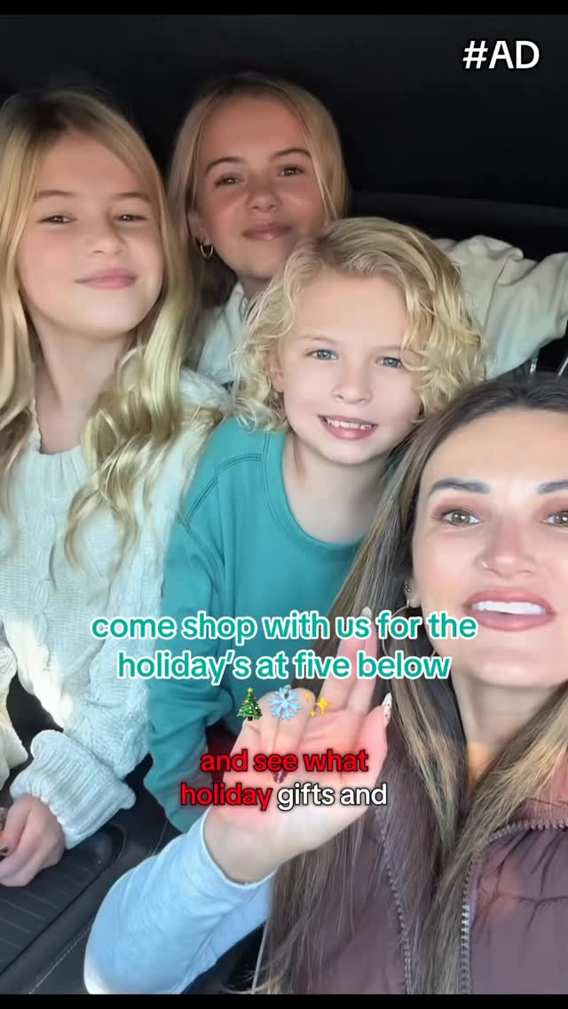 Instagram post by @nishaandfam for Five Below. Caption reads: Come holiday shopping with us @fivebelow #ad....
