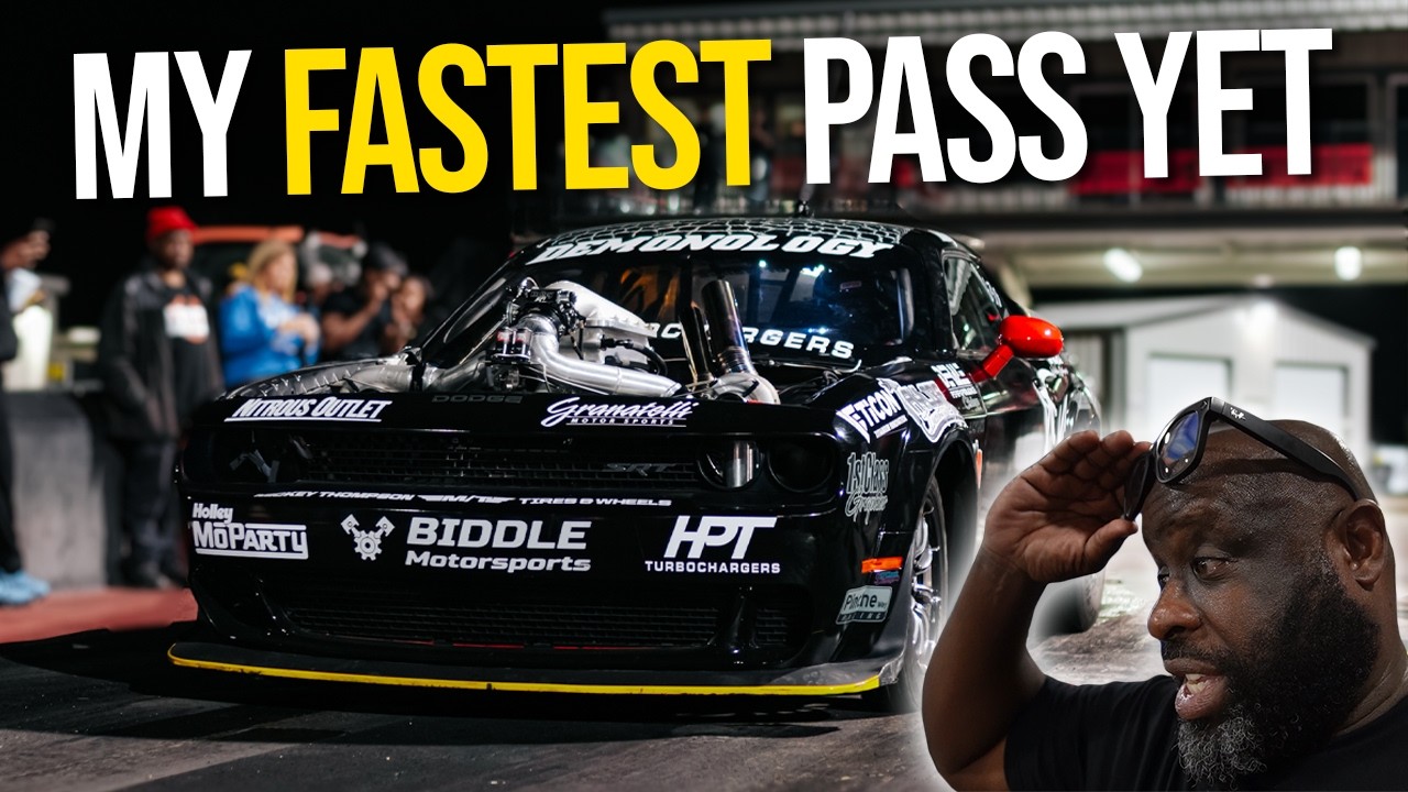 YouTube post by @Demonology for Nitrous Outlet. Caption reads: Twin Turbo Demon vs Twin Turbo S10 DRAG RACE.......