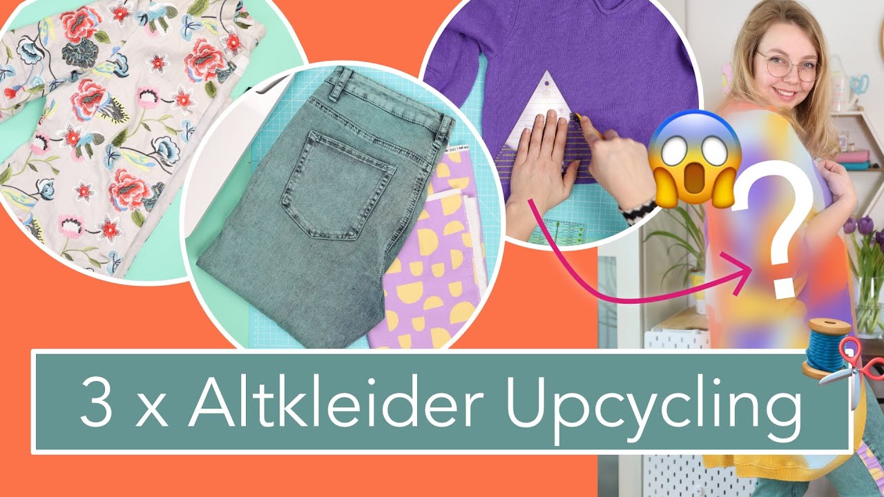 YouTube post by @DIYeule for everdrop. Caption reads: 3 coole Upcycling Näh-Ideen: Jeans,  Wollpullis &....