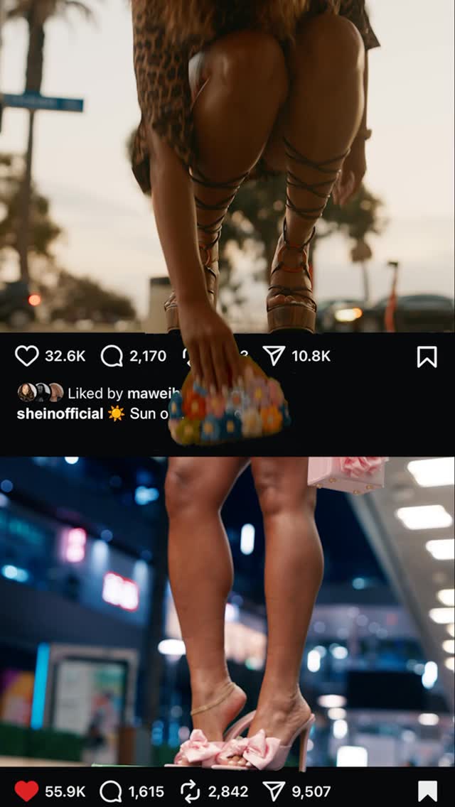 Instagram post by @suzette_james for CUCCOO. Caption reads: From one vibe to the next.. which heel + bag combo....