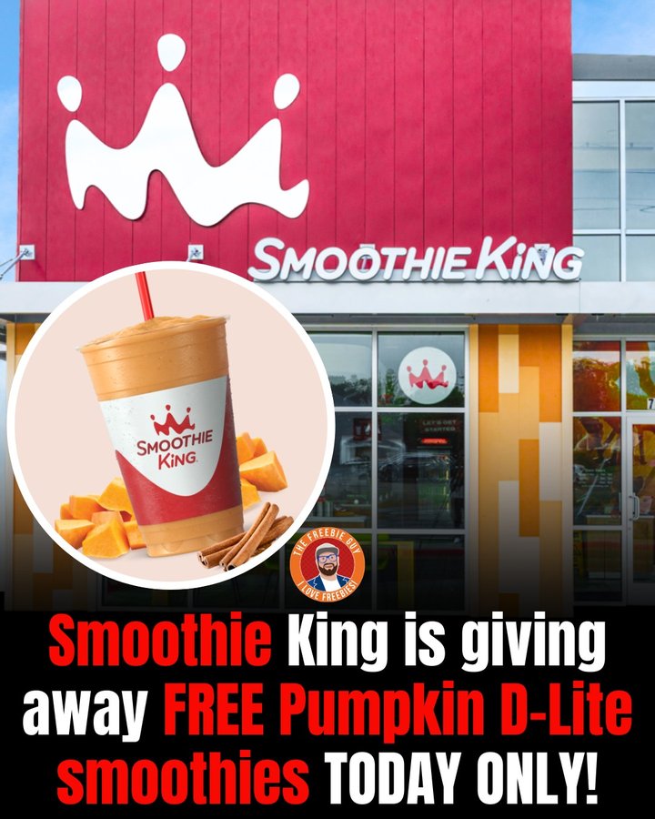 Instagram post by @thefreebieguy for Smoothie King. Caption reads: TODAY ONLY (9/10) - score a FREE 12oz Pumpkin....