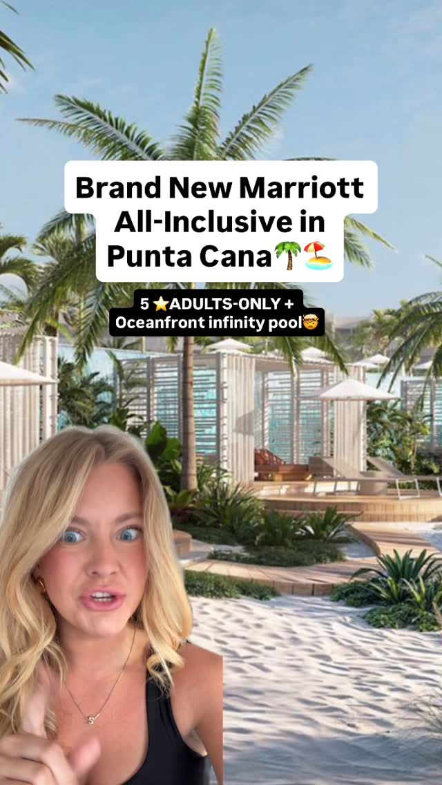 Instagram post by @shelbyreickstravels for Marriott Hotels & Resorts. Caption reads: 💎brand NEW Marriott all-inclusive resort you NEED....