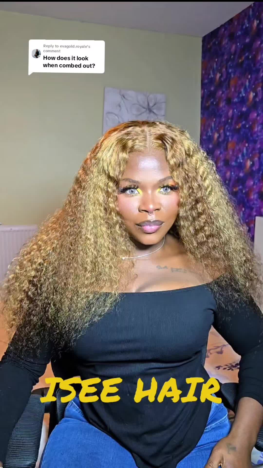 TikTok post by @tess_banks_ for Asteria Hair. Caption reads: Replying to @evagold.royale Do you prefer a fuller....