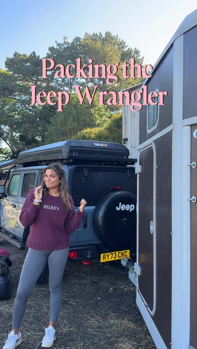 Instagram post by @indiakatona for Jeep. Caption reads: With the capacity to tow 2 BIG horses and the....